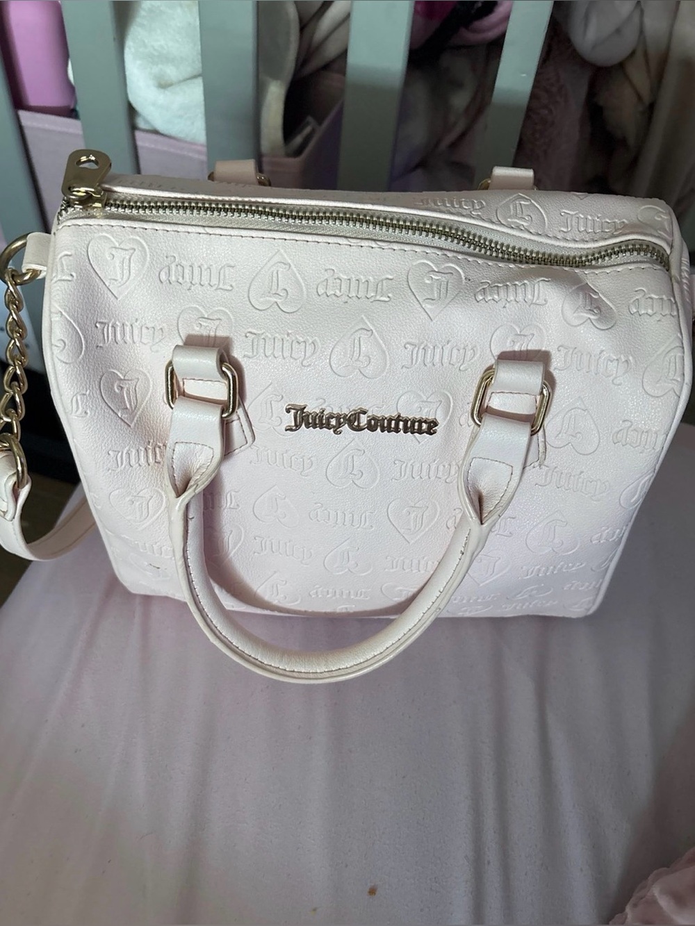 Juicy Couture Pale Pink Embossed Satchel with Gold Hardware